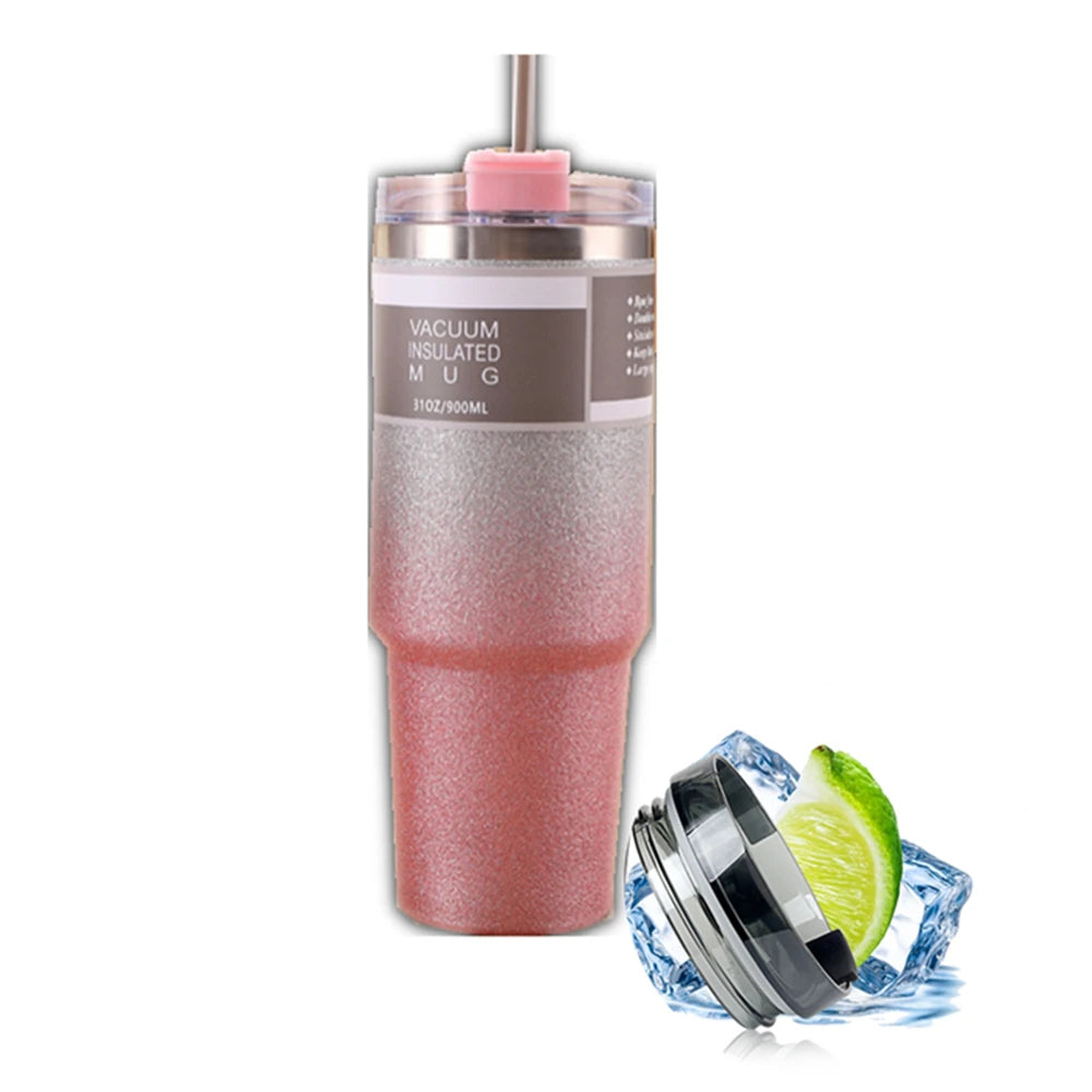 600/900ml Stainless Steel Coffee Mug Diamond Paint Thermos Cup with Lid and Straw With Handle Insulated Tumblers Vacuum Beer Cup