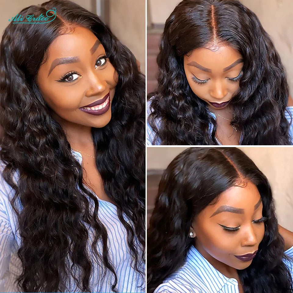 Ali Grace Loose Deep Wave Lace Front Human Hair Wig Transparent 13x4 Lace Frontal Wig Pre Plucked Glueless Wigs For Women