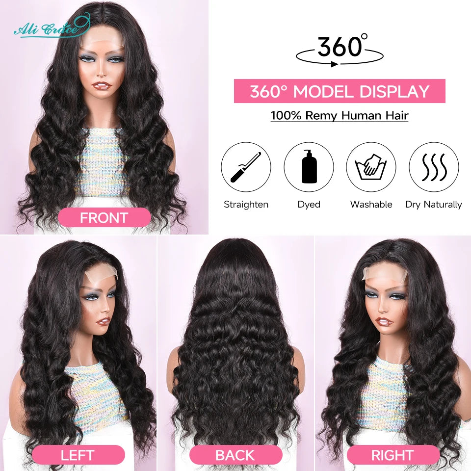 Ali Grace Loose Deep Wave Lace Front Human Hair Wig Transparent 13x4 Lace Frontal Wig Pre Plucked Glueless Wigs For Women