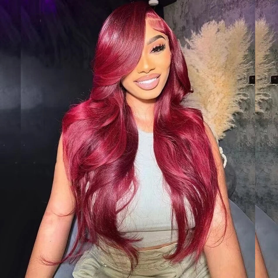 13x6 HD Lace Front Wig 99J Red Burgundy Colored Human Hair Wigs Tuneful Body Wave Human Hair Wigs Transparent Lace Frontal Wigs