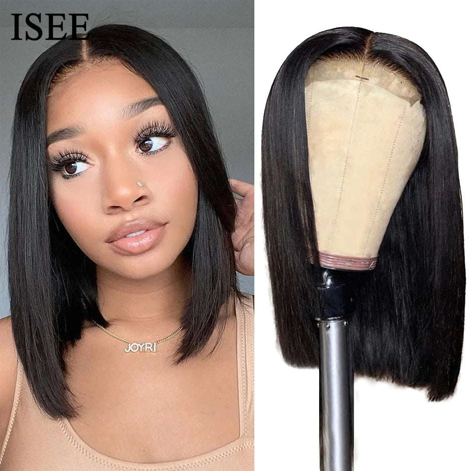 ISEE Hair 7x5 Glueless Bob Wig Lace Front Human Hair Wigs For Women Highlight Straight Wear And Go Glueless Human Hair Wig