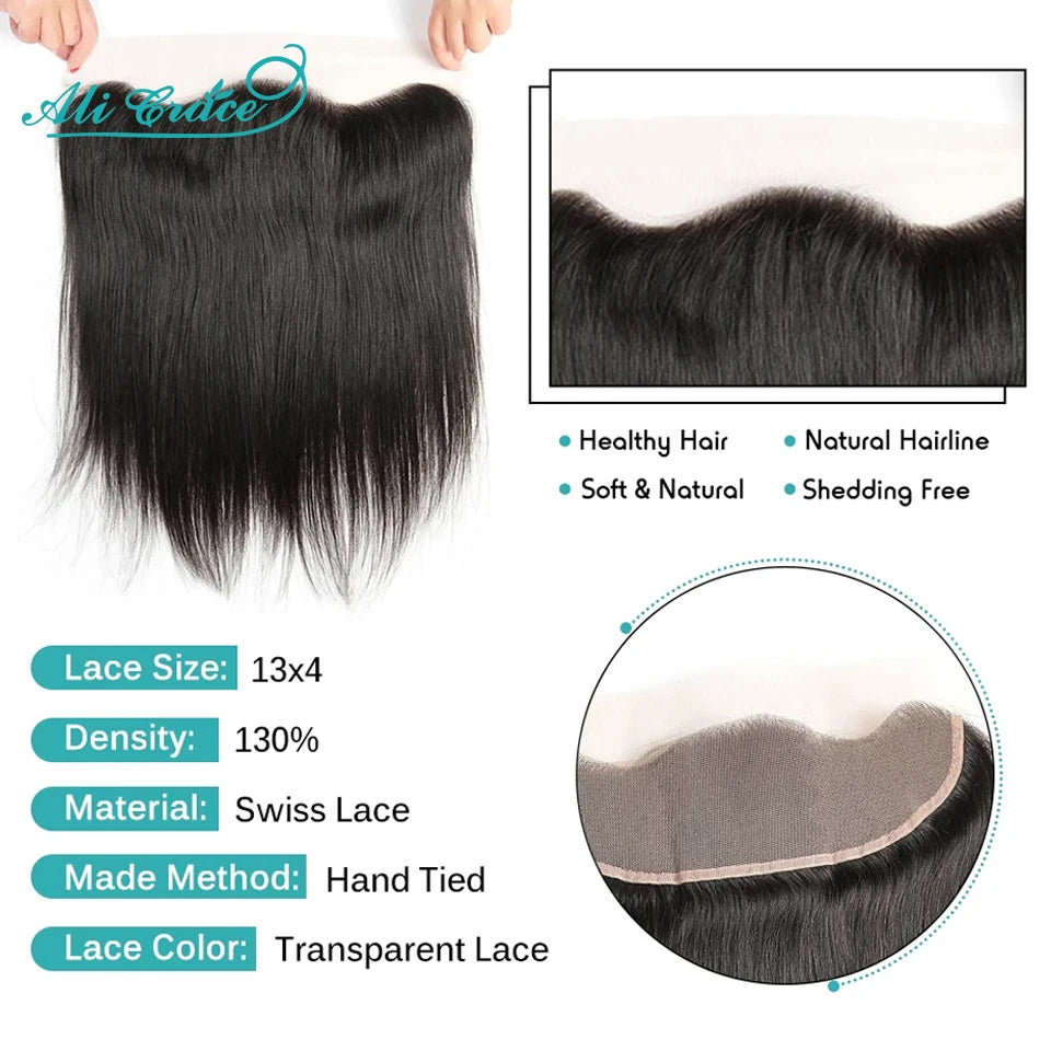 Ali Grace Straight 13x4 Transparent Lace Frontal Brazilian Human Remy Hair Frontal Pre Plucked with Baby Hair Bleached Knots