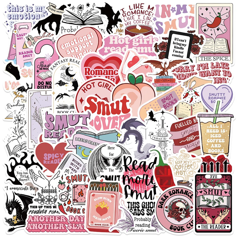 50PCS Smutty Dark Romance Bookish Spice Reader Girl Cartoon Booktok Sticker Aesthetic Car Kindle Ipad Phone Laptop Diary Sticker