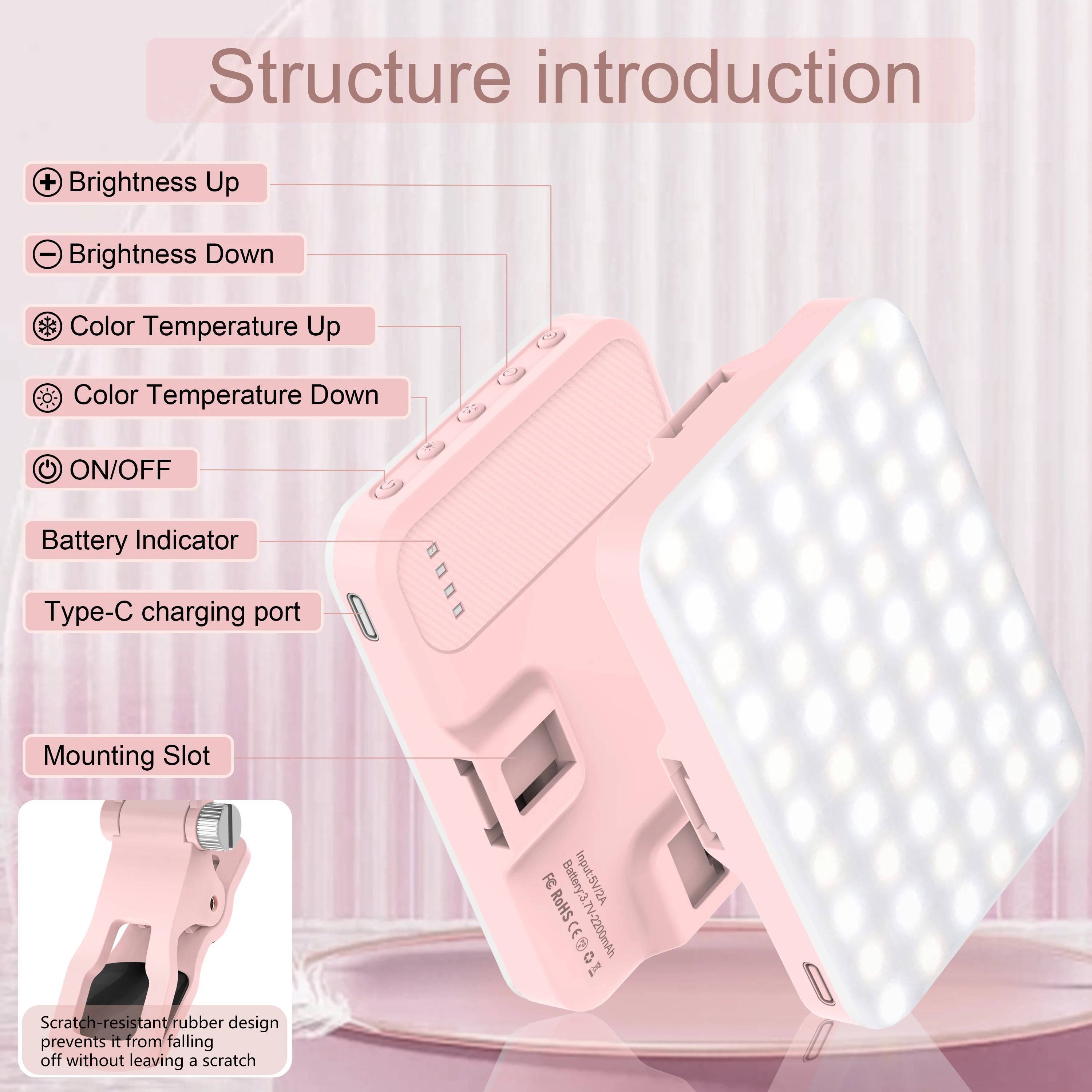 LED Selfie Light 60 High Power Rechargeable Clip Fill Video Light  for Phone iPad with Front & Back Clip Adjusted 3 Light Modes