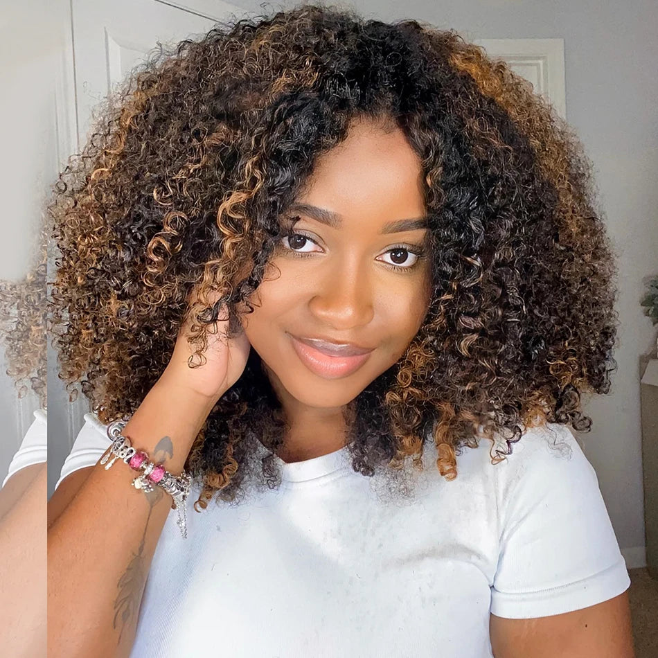Premium 10A 6x5 Glueless Lace Human Hair Wigs Ready To Wear And Go Short Curly Ombre Highlights Brown Blonde Ginger Colored Wigs