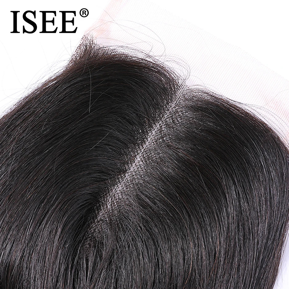 ISEE HAIR Peruvian Straight Hair Lace Closure HD 4"*4" Free Part 100% Remy Human Hair Medium Brown Lace Closure