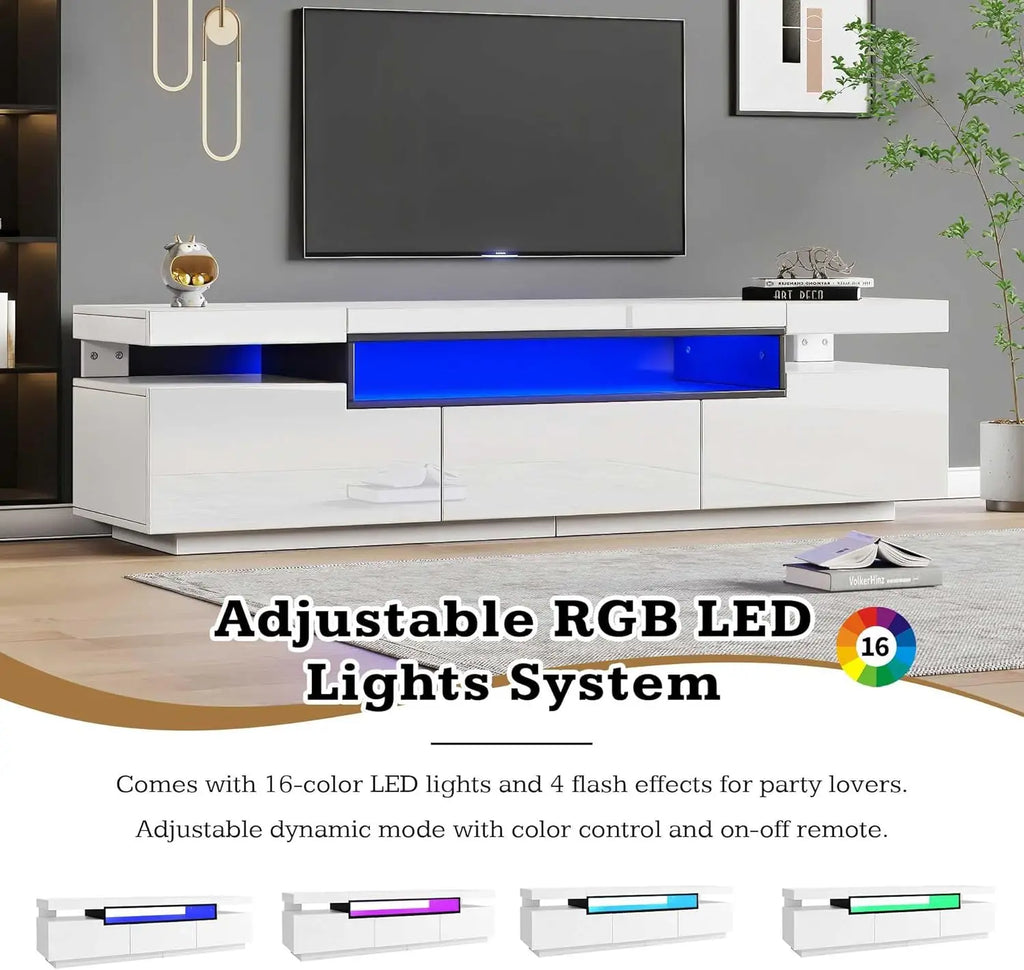 TV stand for 70-inch TV High-visibility TV stand with LED lights with open storage space for bedroom Living room Furniture