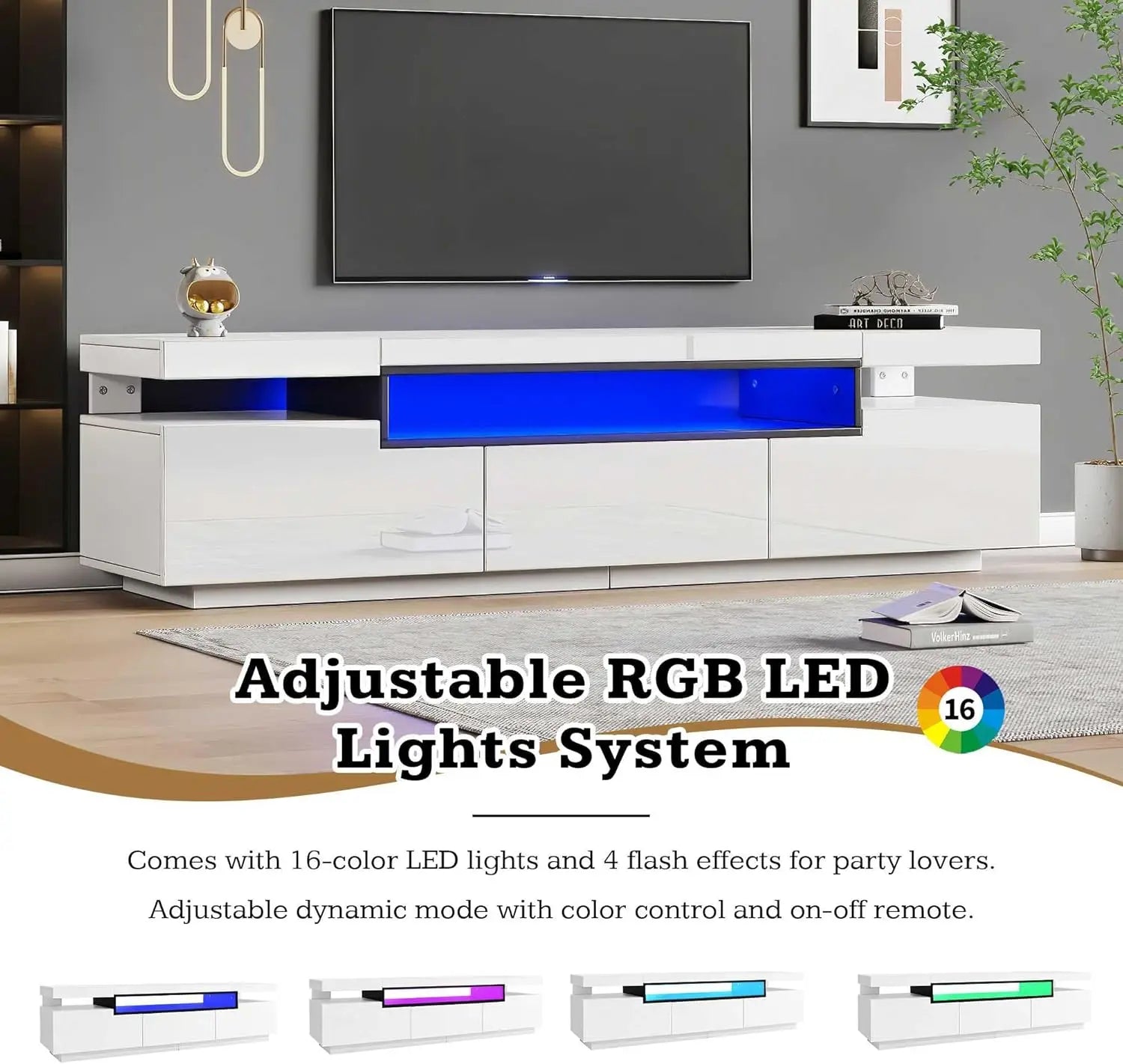 TV stand for 70-inch TV High-visibility TV stand with LED lights with open storage space for bedroom Living room Furniture