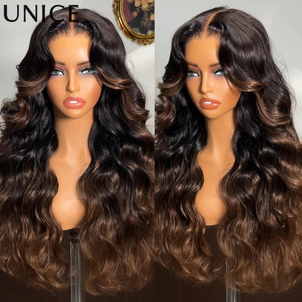 Unice Hair Chestnut Brown Ombre Loose Wave Wig 7x5 Pre Cut Pre Bleached Glueless Wig Human Hair Ready To Wear 150% Density