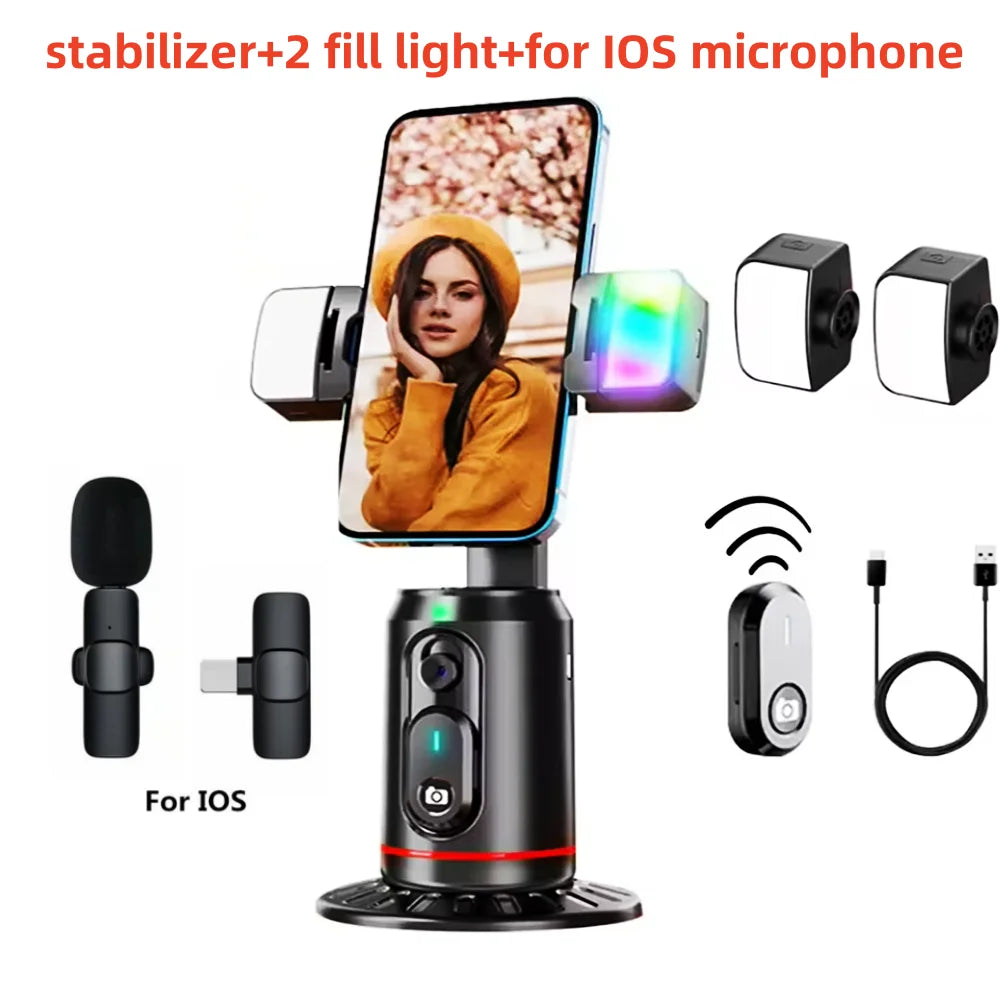 FANGTUOSI 360° Rotation Gimbal Stabilizer tripod Selfie Stick Desktop Face Tracking With Bluetooth Remote Shutter Light Holder