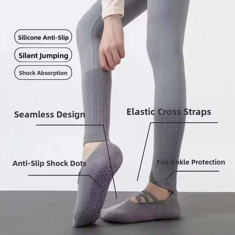 Pilates Fitness Breathable Socks Anti Slip Design Middle Tube Sweat Absorbing Grabbing Ballet Straps Elegant Comfortable Socks