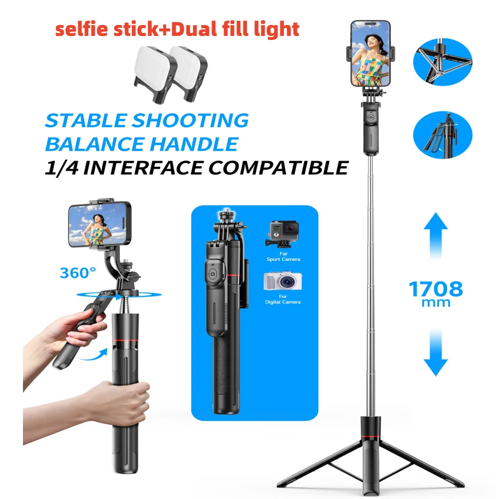 FANGTUOSI New 1.7M Wireless Selfie Stick Tripod Foldable Stand For Gopro Action Cameras Smartphones Balance Steady Shooting Live