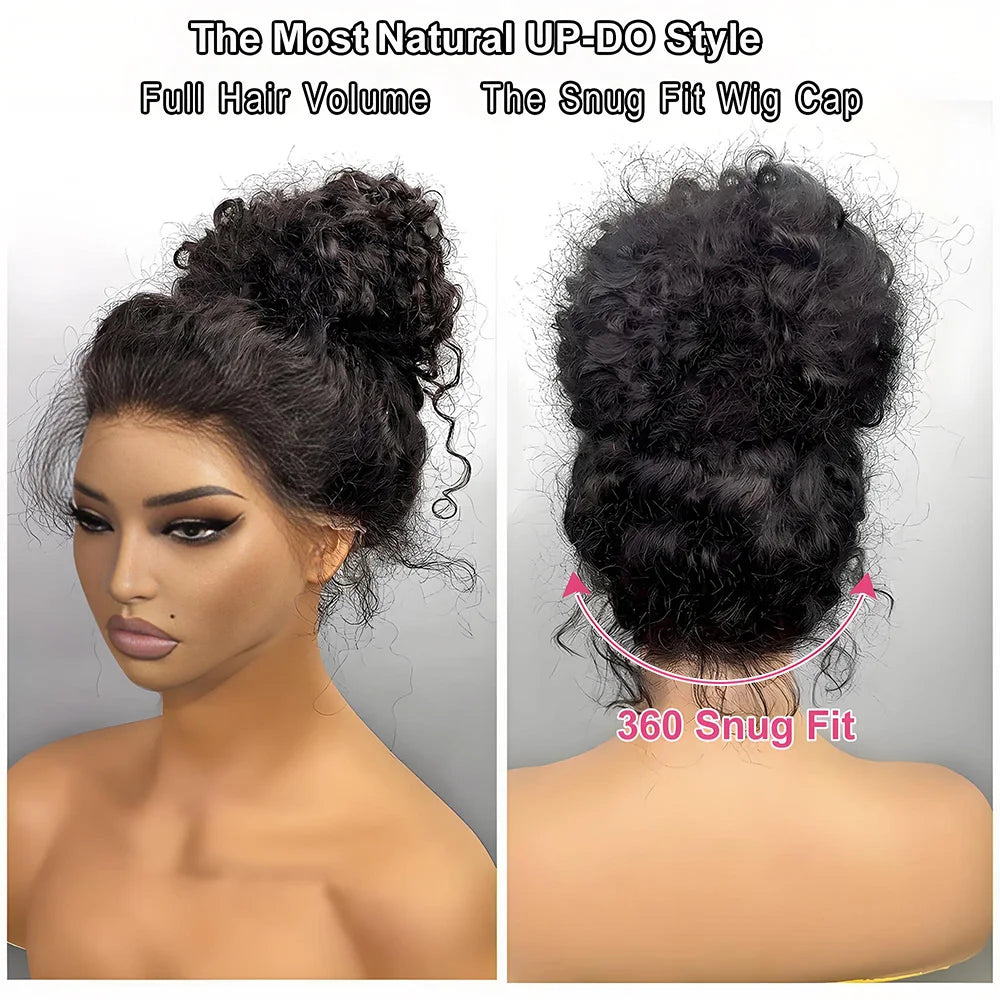 250 Density HD Invisi Strap 360 Full Lace Frontal Kinky Curly Wig 30 inch Black Human Hair Drawstring Snug Water Wig Glueless