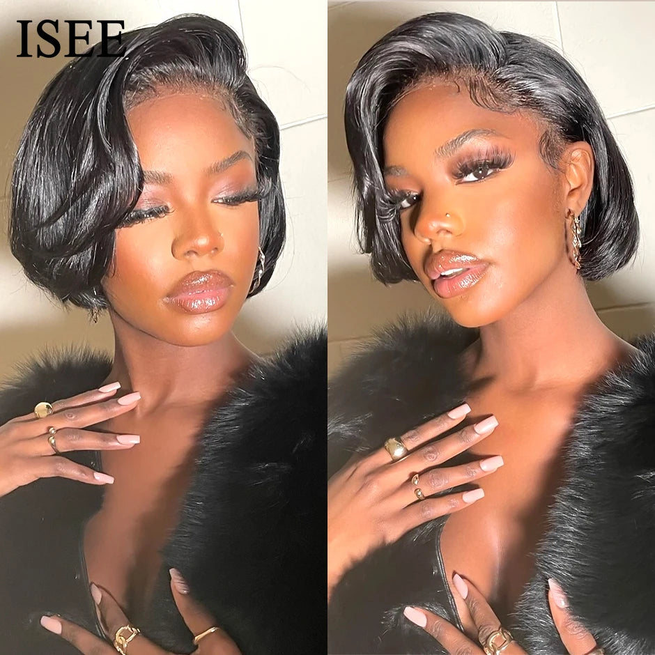 ISEE HAIR Short Bob Wig Lace Front Human Hair Wigs For Women Human Hair Straight Pixie Cut Wig 13X4 Lace Frontal Wig Human Hair
