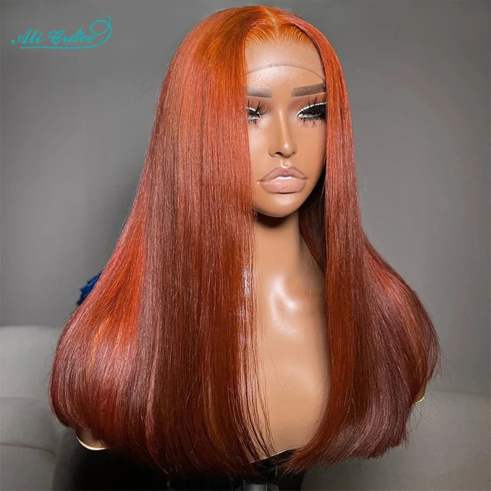 Ali Grace Ginger Orange Straight Human Hair Wigs Transparent 4x4 Lace Closure Wig Preplucked Hairline Human Hair Wigs for Womem
