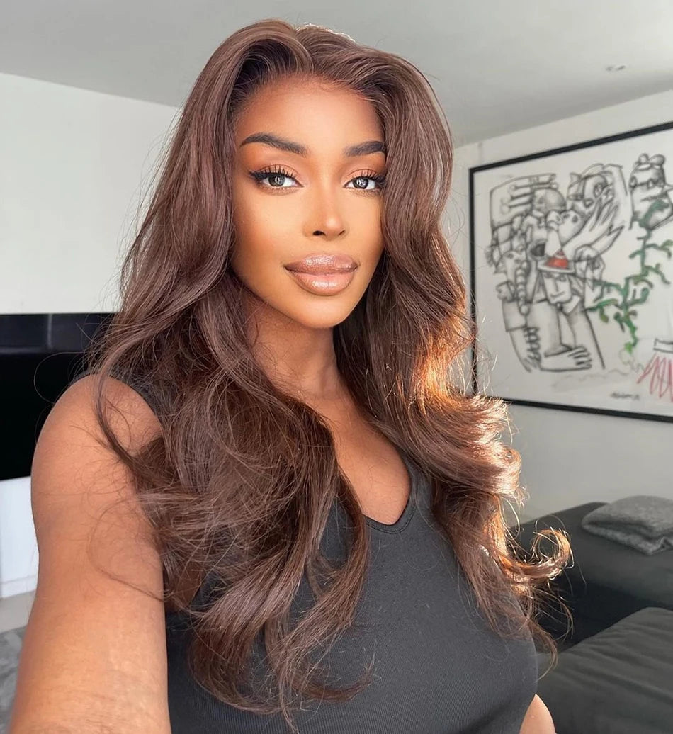 13x6 HD Lace Front Chocolate Brown Fall Season Colored Human Hair Wigs Body Wave Human Hair Wigs Transparent Lace Frontal Wigs
