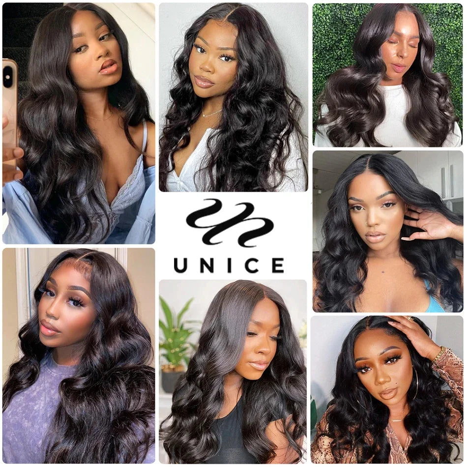 UNICE Hair Body Wave Human Hair Bundles 2/3/4 PCS With 13x4 Lace Frontal / 4X4 Lace Closure / 5x5 HD Lace Closure