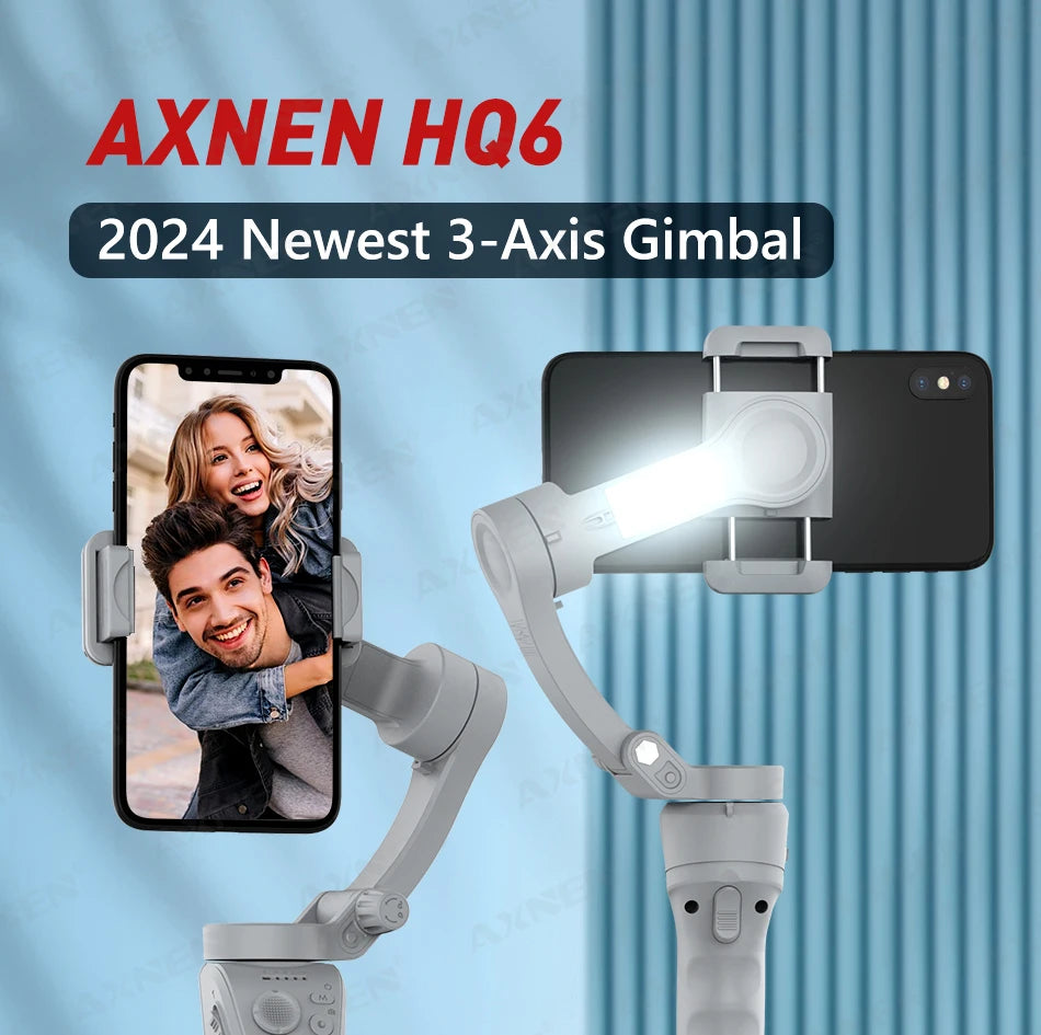 3 Axis Handheld Gimbal Stabilizer for Smartphone with Fill Light for iPhone Android Face Tracking Tiktok Vlog Smart Gimbals HQ6