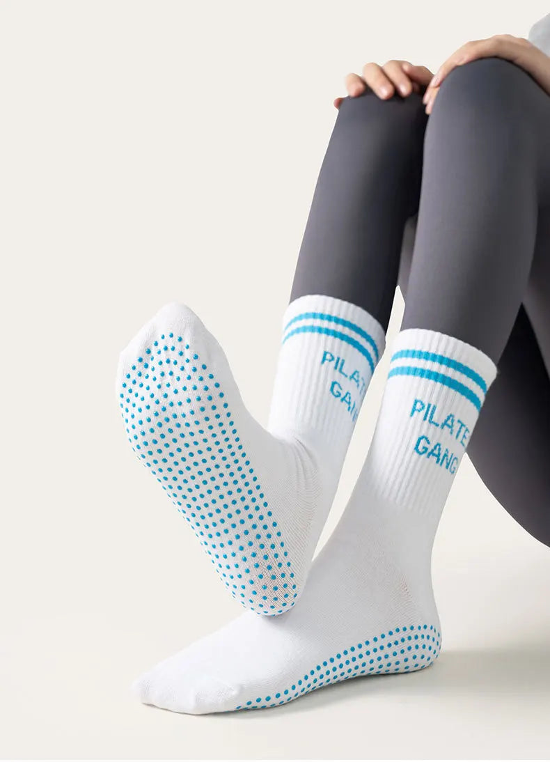 Yoga Socks Women Cotton Stripe Pile Silicone Non-slip Grip Pilates Crew Socks