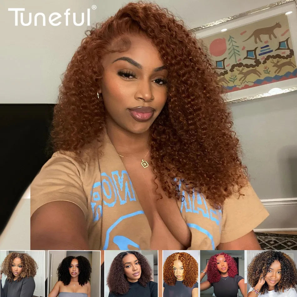 Premium 10A 6x5 Glueless Lace Human Hair Wigs Ready To Wear And Go Short Curly Ombre Highlights Brown Blonde Ginger Colored Wigs