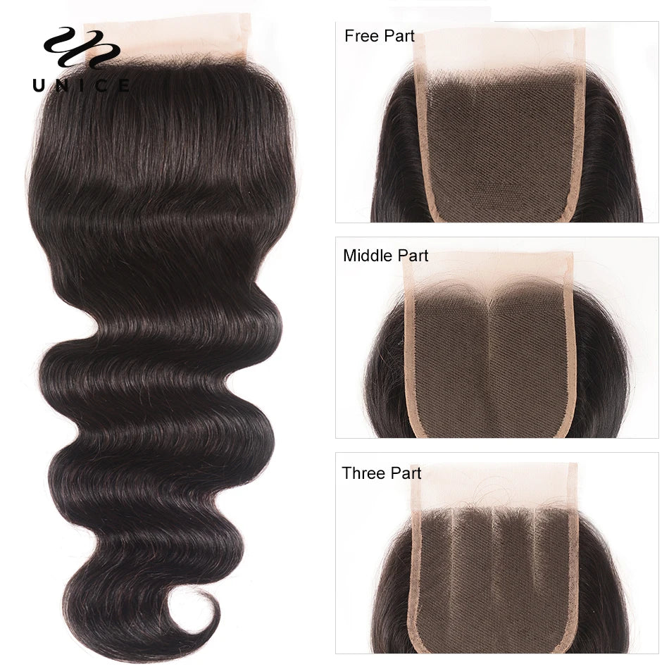 UNICE HAIR 4x4 Lace Closure With Malaysian Body Wave 3/4 Bundles with Lace Closures With Remy Hair Human Hair Bundles
