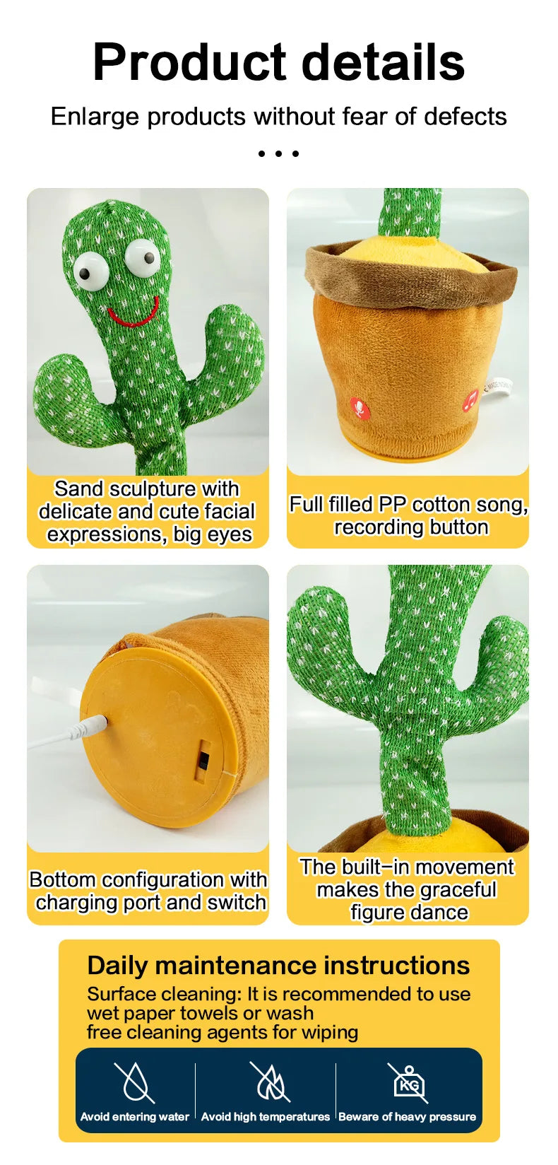 Dancing Talking Cactus Toys Singing Mimicking Recording Repeating What You Say Glow Stuffed Toy For Baby Boys Girl With clothing