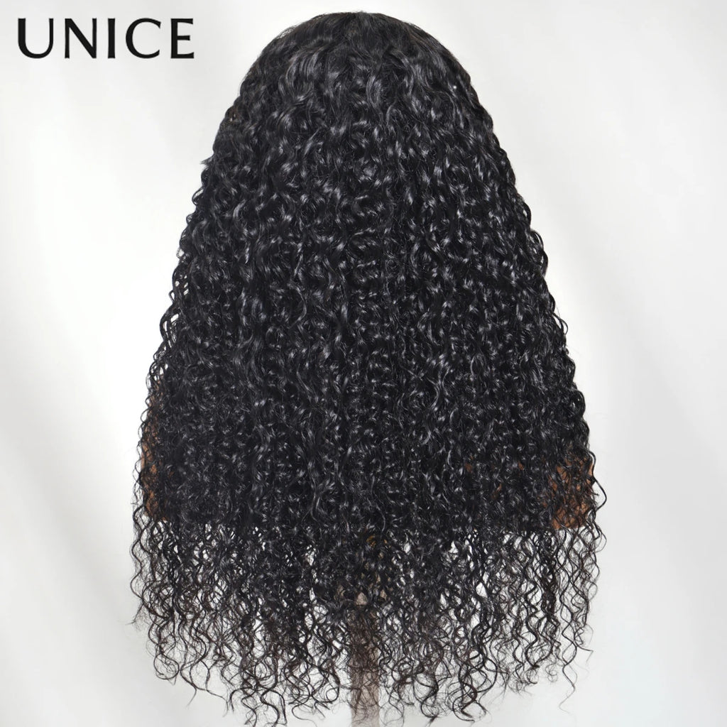 UNice Hair Bouncy Water Wave Curly V Part Wig With Drawstring Seamless Blend Human Hair Clip In Wig 150% Density