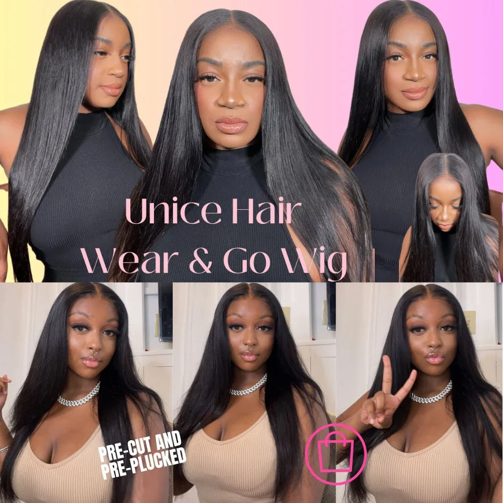 UNICE Pre Everything 13x4 Human Hair Lace Frontal Wig Pre Cut Pre Bleached Pre Plucked Straight Lace Front Wigs 150% Density