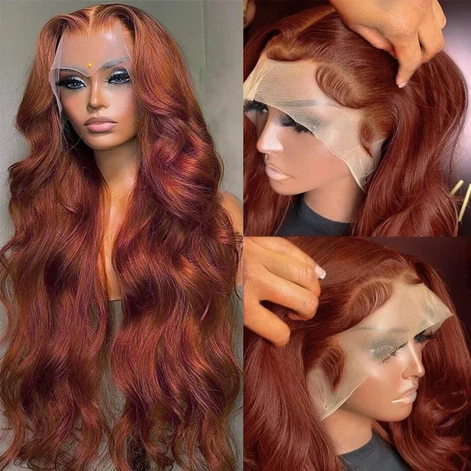 34 Inch Reddish Brown 13x4 Lace Front Human Hair Wigs Brazilian 180% Body Wave HD Lace Frontal Wig 100 Human Hair Wigs For Women