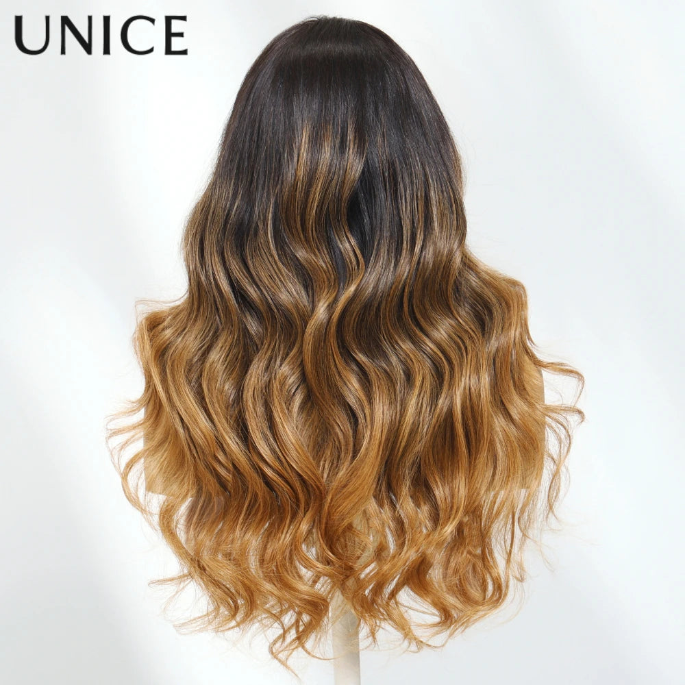 UNICE Cappuccino Ombre Loose Wave Wig With Invisible Drawstring 13x4 Pre Cut Pre Bleached Glueless Wig Human Hair Ready To Wear