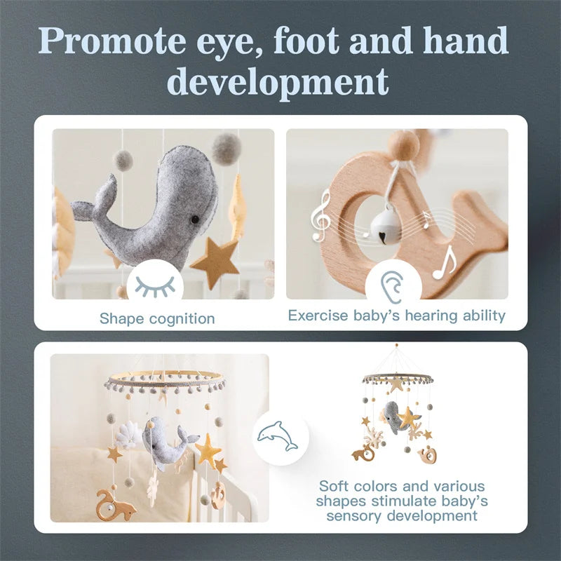 Newborn Baby Rattles Toys 0-12 Months Soft Felt Whale Bed Bell Infant Mobile Crib Hanging Musical Carousel Toy Boys Girls Gift