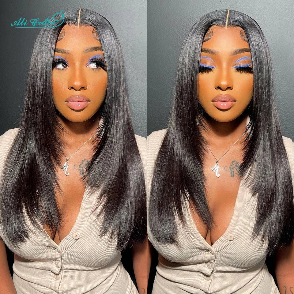 Ali Grace Glueless Wig Pre-cut 5x6 Lace Closure Straight Human Hair Wig Pre-Plucked New Trendy Layered Cut Hair Wigs For Women