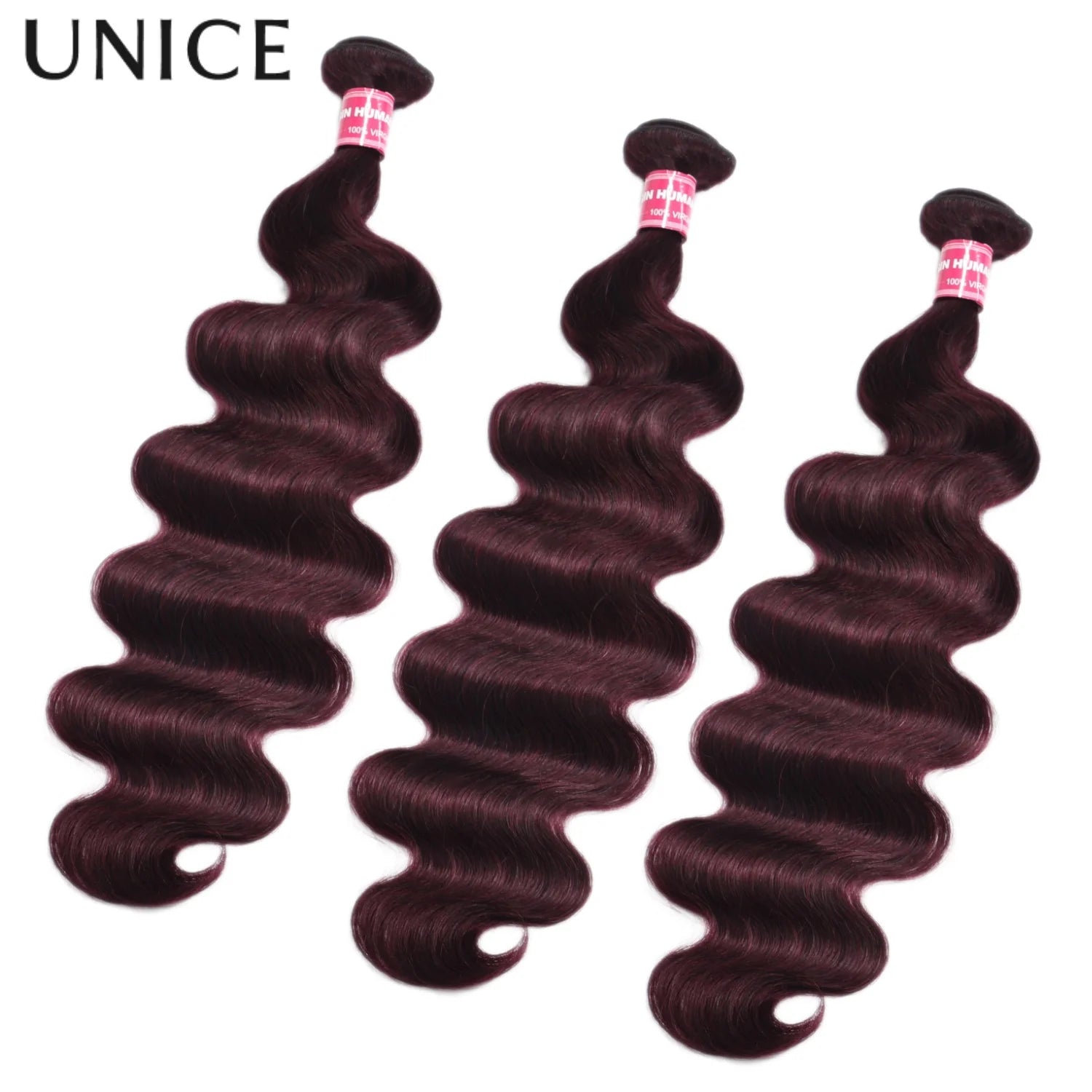 UNice Hair Bundles 3 Pcs/1 Bundle Hair Purple Black Cherry Body Wave Virgin Human Hair Bundles