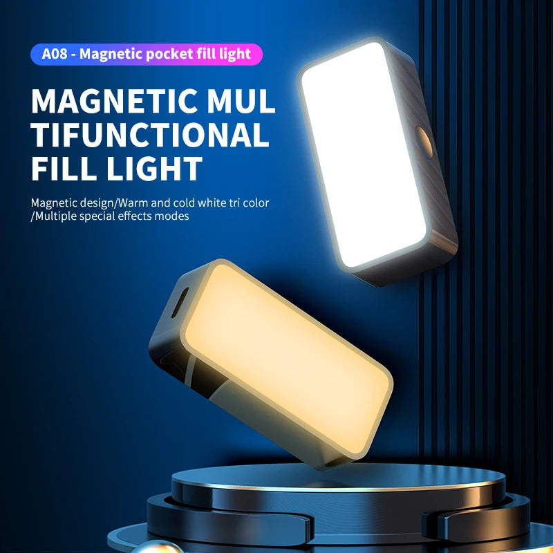 Magnetic Portable Mini Selfie Fill Light Adjustable Lighting Rechargeable Portable Led Video Light For Tiktok Camera Mobile IPad