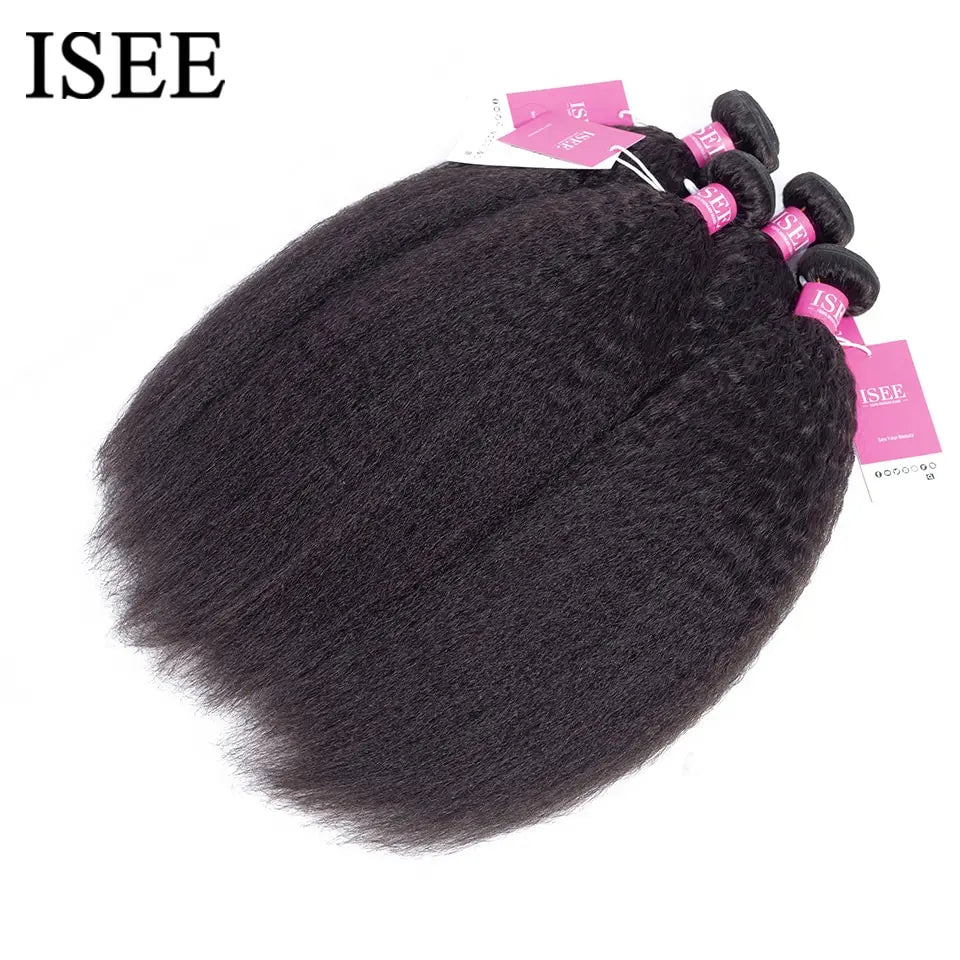 ISEE HAIR Mongolian Kinky Straight Bundles 100% Human Hair Extensions 100% 1/3/4 Bundles Deal Remy Natural Hair Bundles