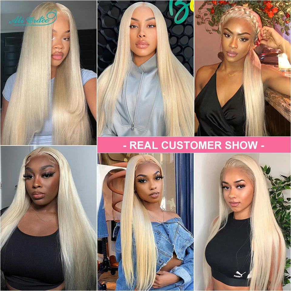 Ali Grace Hair 613 Blonde Color Straight 13x4 Transparent Lace Frontal Brazilian Hair 100% Human Hair Pre Plucked with Baby Hair