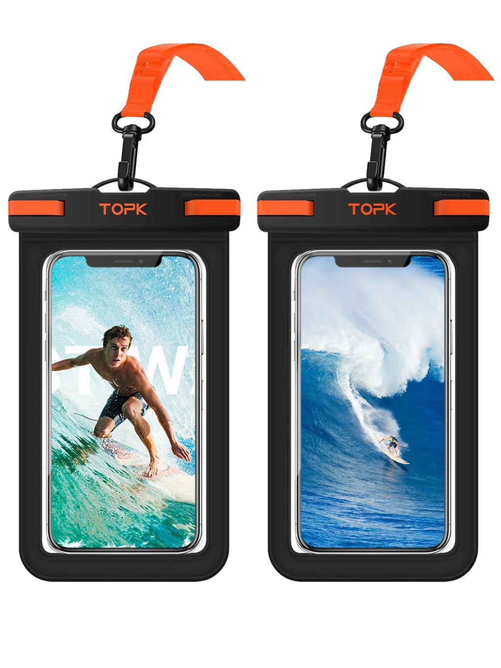 TOPK Waterproof Phone Pouch Case[2 Pack]IPX8 Waterproof Phone Case for Swimming Dry Bag with Clip Strap for iPhone 15 Up to 7”