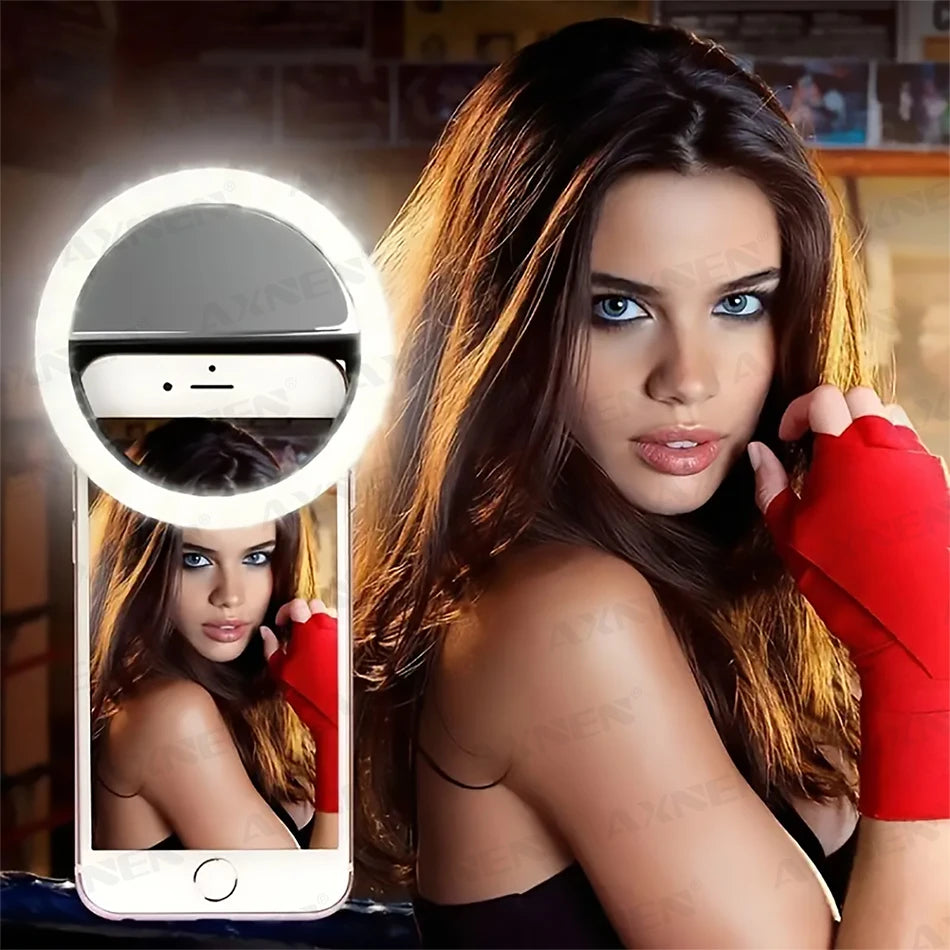 LED Light Ring with USBcharging Phone Lens Selfie Light Mini Circular Fill Light Clip Compatible with iPhone Samsung Xiaomi Poco
