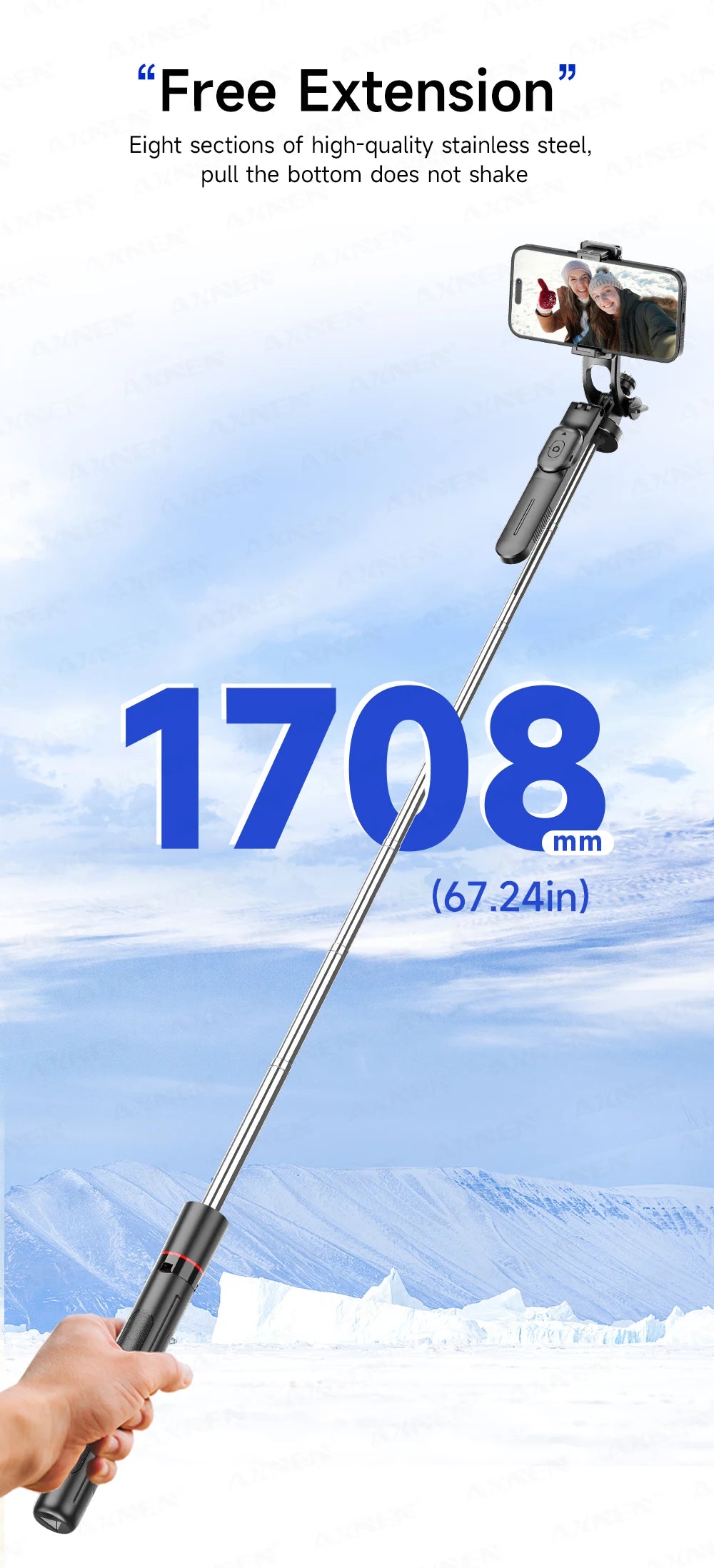 AXNEN New 1.7M Wireless Selfie Stick Tripod Foldable Stand For Gopro Action Camera Smartphones Balance Steady Shooting Live Vlog