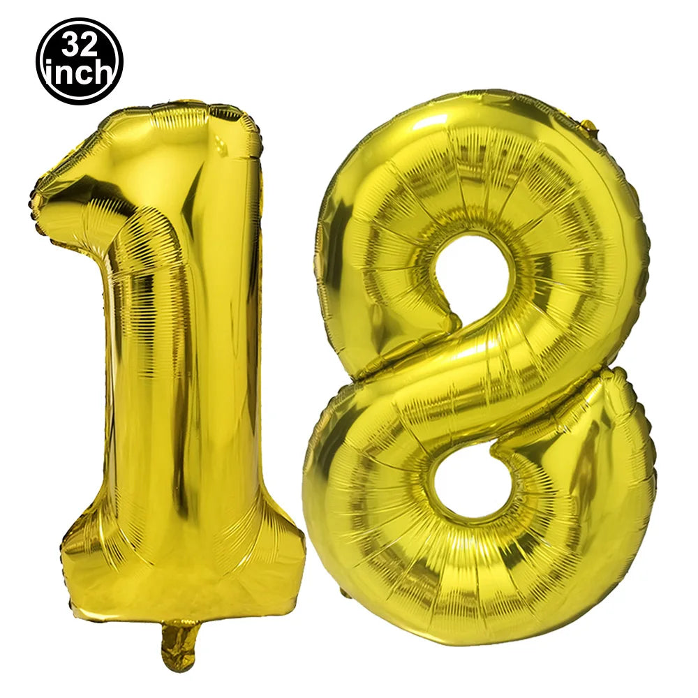 Number 18 Balloon 18 Digit Balloon Eighteen Figure Blue Green 18th Birthday Big Large Red Rose Golden Black Colorful 32inch Ball