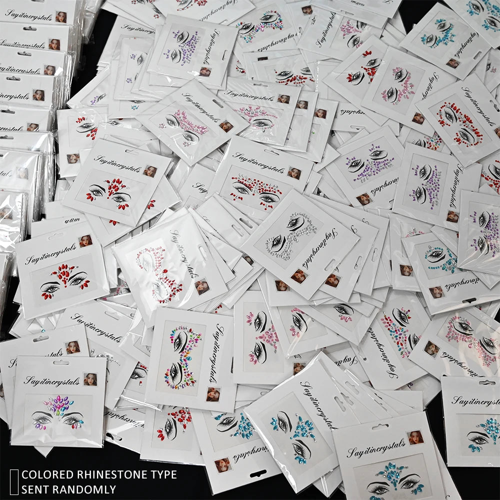 5Pcs/lot Mixed Shinying Girl Nail Glitter Face Stickers Rhinestone 3D Colorful Random Nail Face Crystal DIY Makeup Face/Body Dia