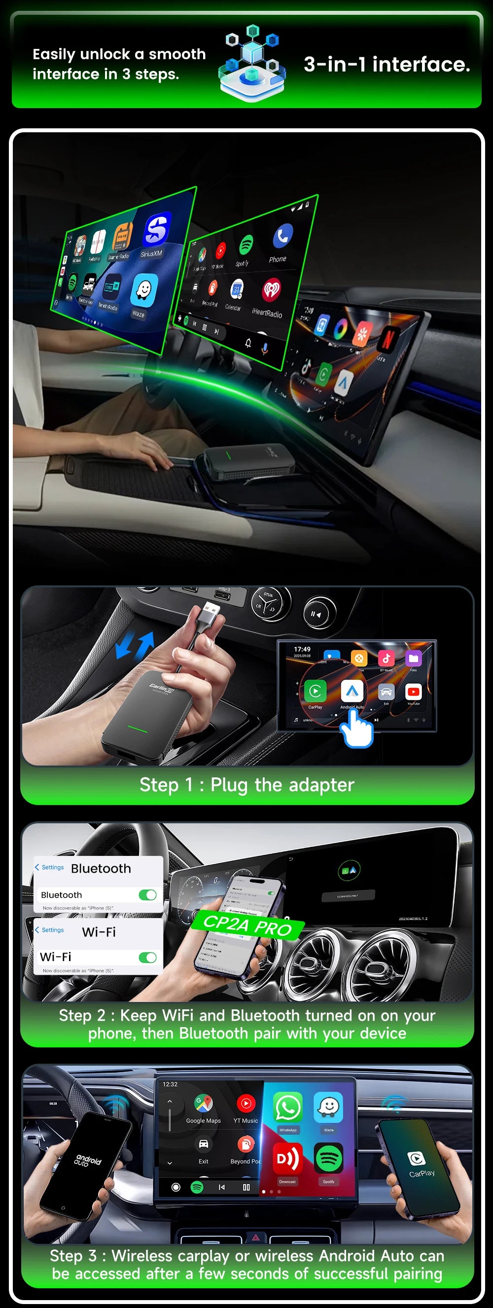 Carlinkit Android 12 CP2A Pro CarPlay Wireless Android auto Wireless Adapter Support Wired CarPlay Netflix YouTube TikTok Wifi