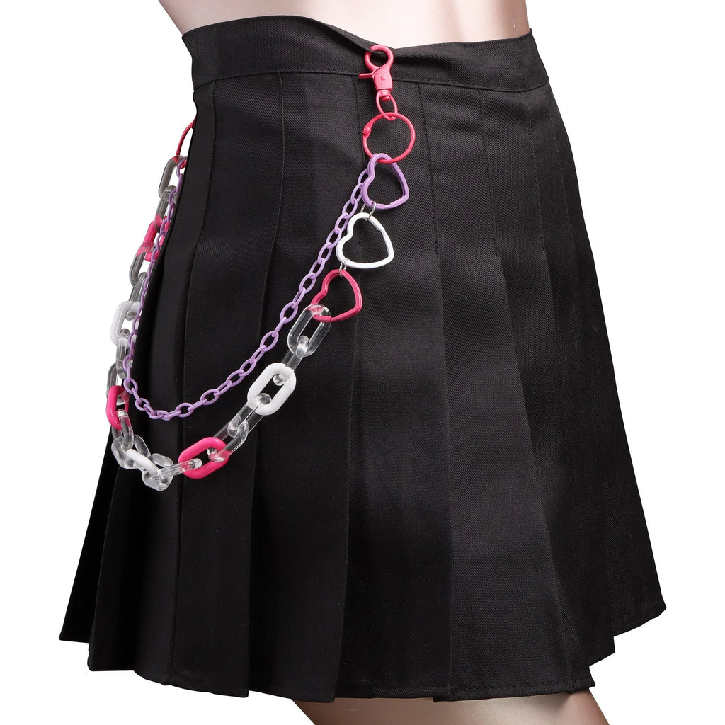 Doulbe Layered Pink Color Strawberry Resin Chain Keychains Women Girls Hip Hop Waist Chain Pants Trousers Chain Bohemian Jewelry