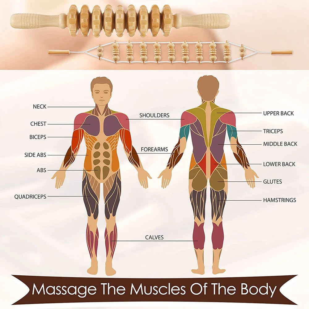 Wooden Back Massage Roller Rope Wood Therapy Massage Tools ,Wooden 9-wheel Massager,Lymphatic Drainage for Leg Back Pain Relief