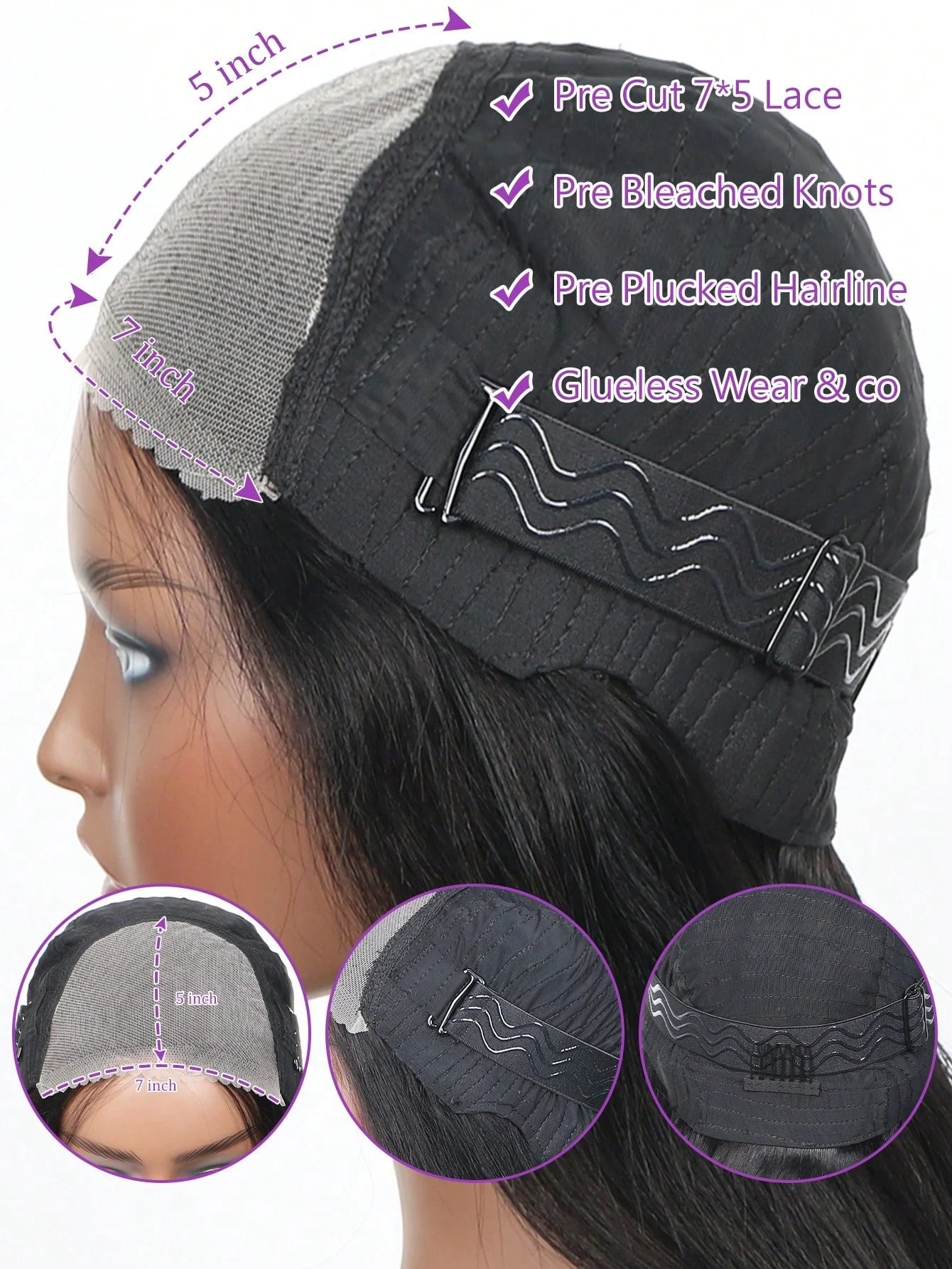 Wear and Go Glueless Wigs Human Hair PrePlucked Pre Cut 7x5 Straight Lace Closure Wigs Ready to Wear Wigs For Women 180 Density