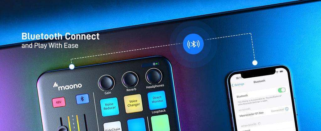 MAONO G1 NEO Gaming Audio Mixer,Custom Sound Effects RGB Streaming with XLR Microphone Audio Interface,for Game Voice,Podcast