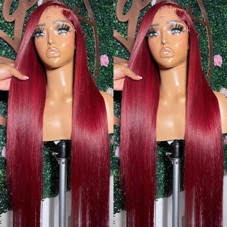 Premium 13x6 99J Burgundy Trendy Colored Human Hair Lace Front Wigs 180% HD Lace Frontal Wigs Bone Straight Human Hair Wig