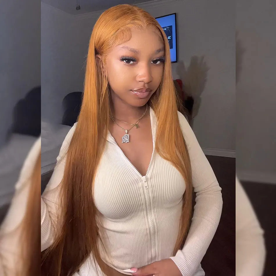 13x6 Ginger Blonde Colored Human Hair Lace Front Wigs 180% HD Lace Frontal Wigs Straight Honey Blonde Color Human Hair Wigs