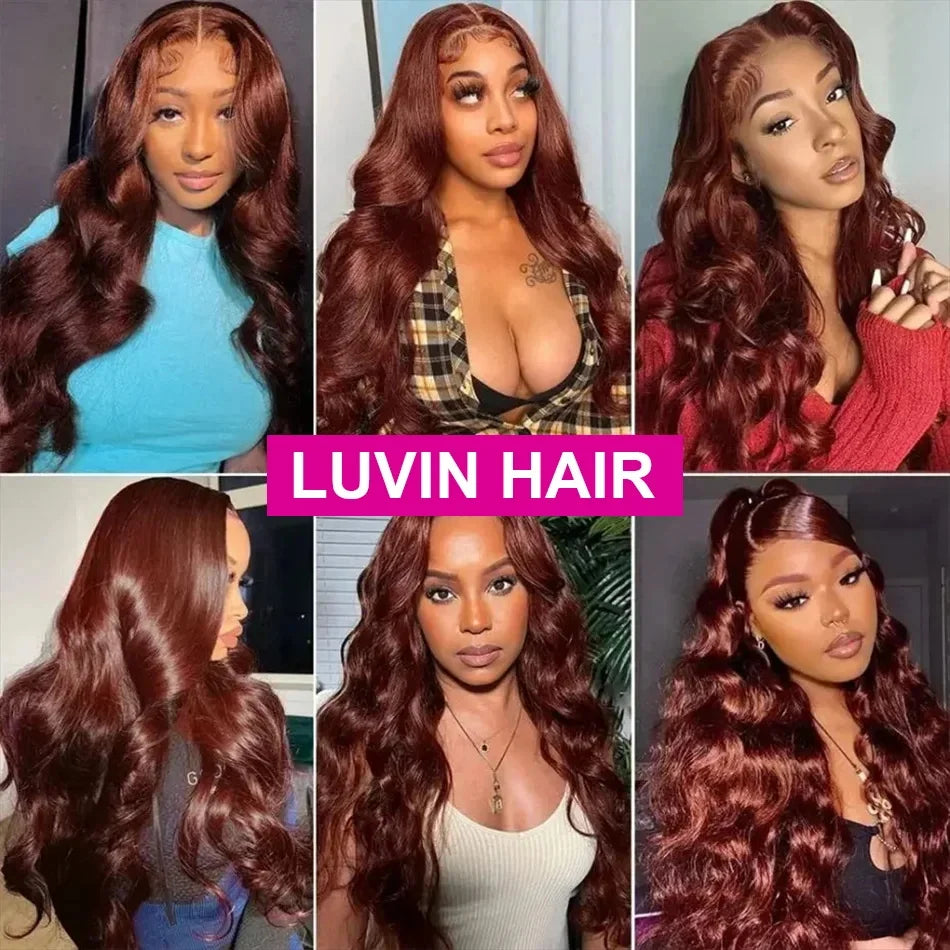 Premium Reddish Brown Body Wave Lace Front Wig - 13x6 HD Brazilian Human Hair Wig 30-40 Inch