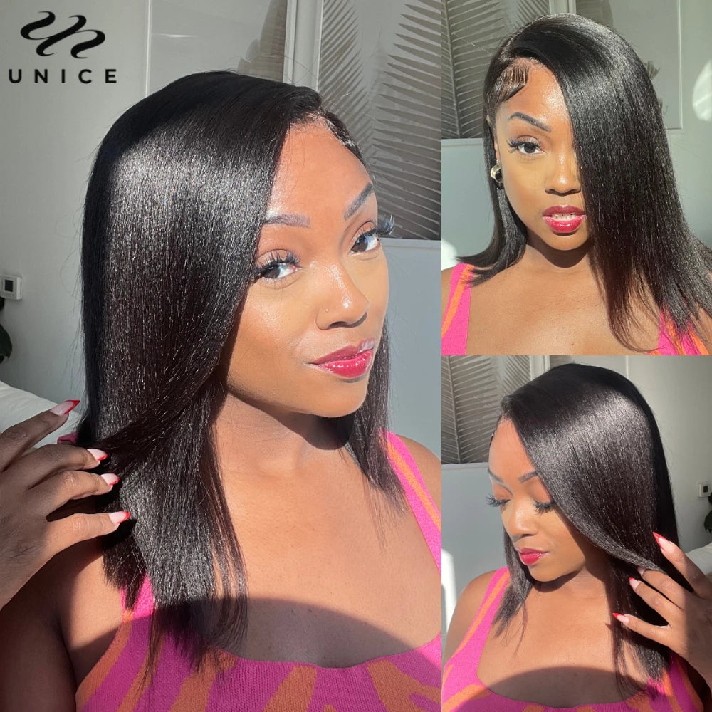 UNice Hair Yaki Straight Bob Wig Pre Everything 7x5 13x4 Lace Front Wig Human Hair Pre Bleached Pre Cut Wear Go Glueless Wigs